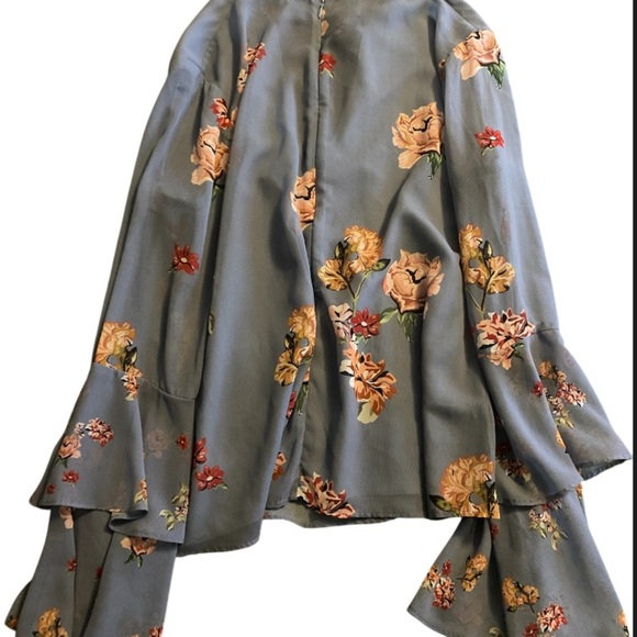 KEEPSAKE the Label Blue and Orange Blouse with Puff Sleeves - Picture 2 of 5